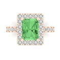 thumbnail image 2 of 3.4ct emerald cut green Zircon 18k rose gold halo Bridal Wedding Engagement Promise Anniversary Ring for Women size 9.25, 2 of 7