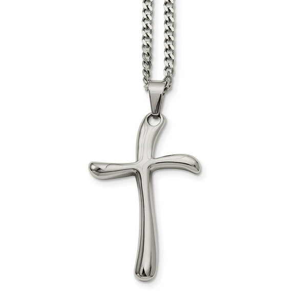 Stainless Steel Polished Fancy Cross Necklace; 22 inch; Lobster (Fancy) Clasp; for Adults and Teens; for Women and Men