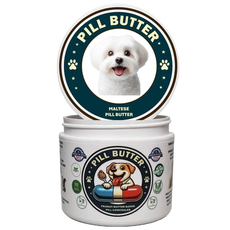 Pill Butter: Maltese Dog Treats to Wrap Pills - Moldable Non-Sticky Paste of Human Grade Real Dog Peanut Butter (60 Servings)