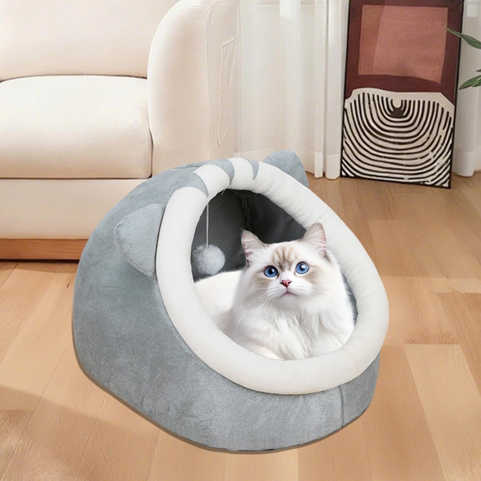 Semi-Closed Cat and Dog Bed, Removable Washable Pet Litter Mat and Kennel Cushion, Plush Warm Flock House for Indoor Cats, Dogs, Kittens, and Puppies, Comfortable Winter Pet Sleeping Pad