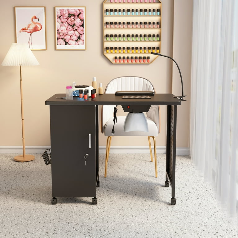 Manicure Table SESSLIFE Black Nail Table for Manicure Metal Nail