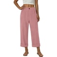 thumbnail image 5 of YUGYXL Capri Pants for Women Straight Leg Texture Pants Elastic Waist Button Capris with Pocket Summer Rolled Up Hem Pant Pink Pants XXL, 5 of 5