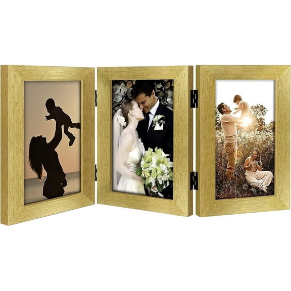 Golden State Art 3-Opening 5x7 Family Trifold Hinged Collage Picture Frame, Gold, 1-Pack