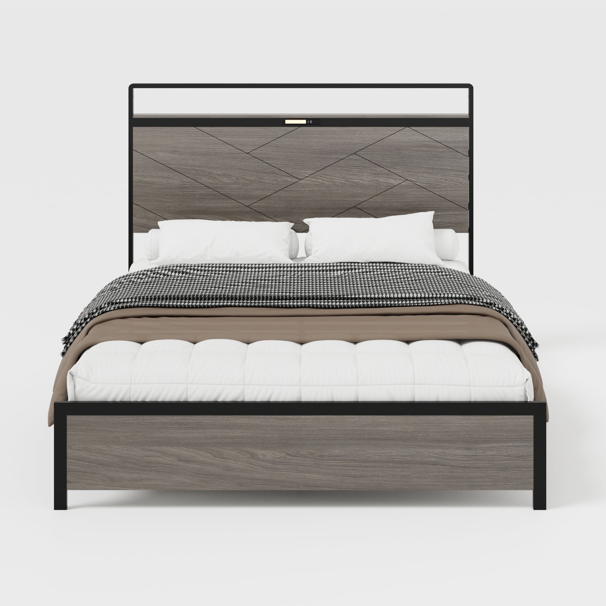 Bed frame queen size, wooden platform bed frame with storage LED light headboard and 2 USB, no noise, no spring mattress required and simple assembly tools, large underbed storage,Antique Grey
