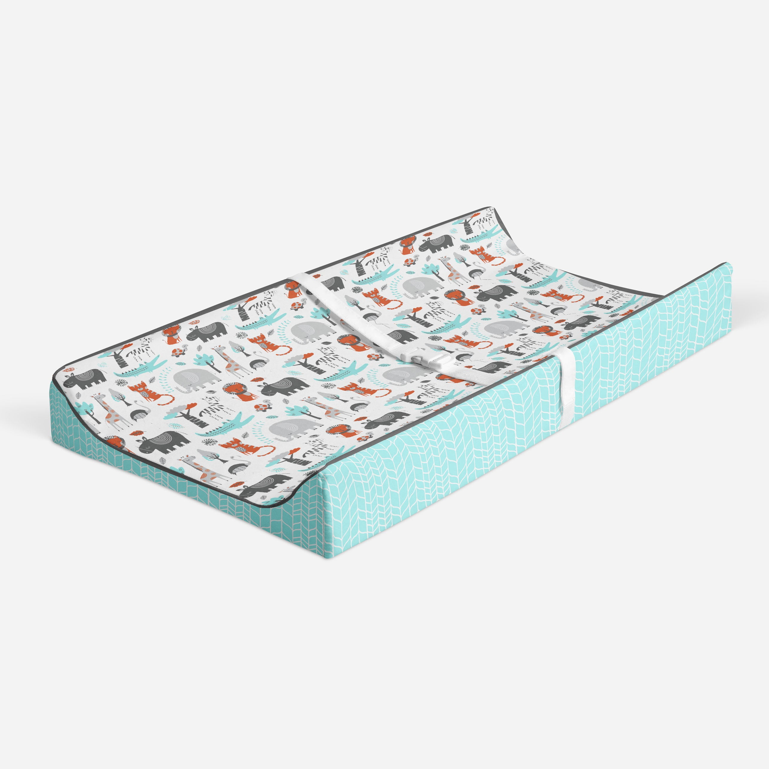 Bacati - Safari Jungle Animals Aqua/Orange/Grey Quilted Changing Pad Cover