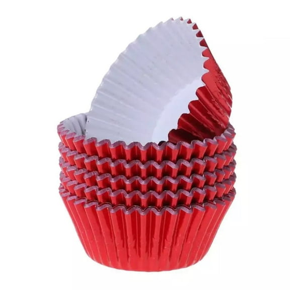 Metallic Red Cupcake Wrappers (25pcs, Standard Size) Grease Resistant Cake Liners for Baking, Caking and Crafting by Bakell