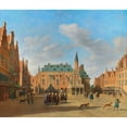 thumbnail image 2 of Gerrit Berckheyde 14x12 Gold Ornate Wood Frame and Double Matted Museum Art Print Titled - The Grote Markt in Haarlem with the Town Hall, 2 of 4