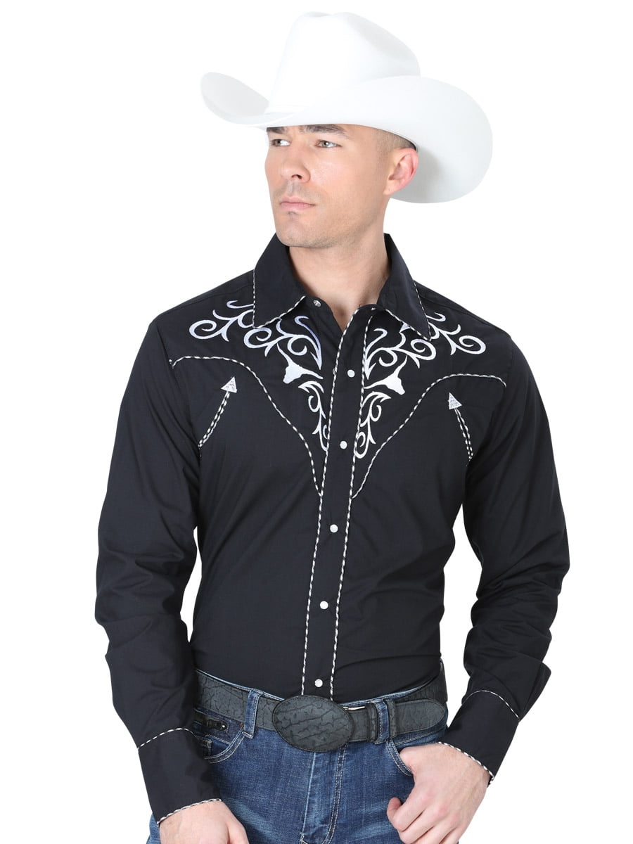 Cowboy Shirt Camisa Vaquera Western Wear El General Long Sleeve Black/White 