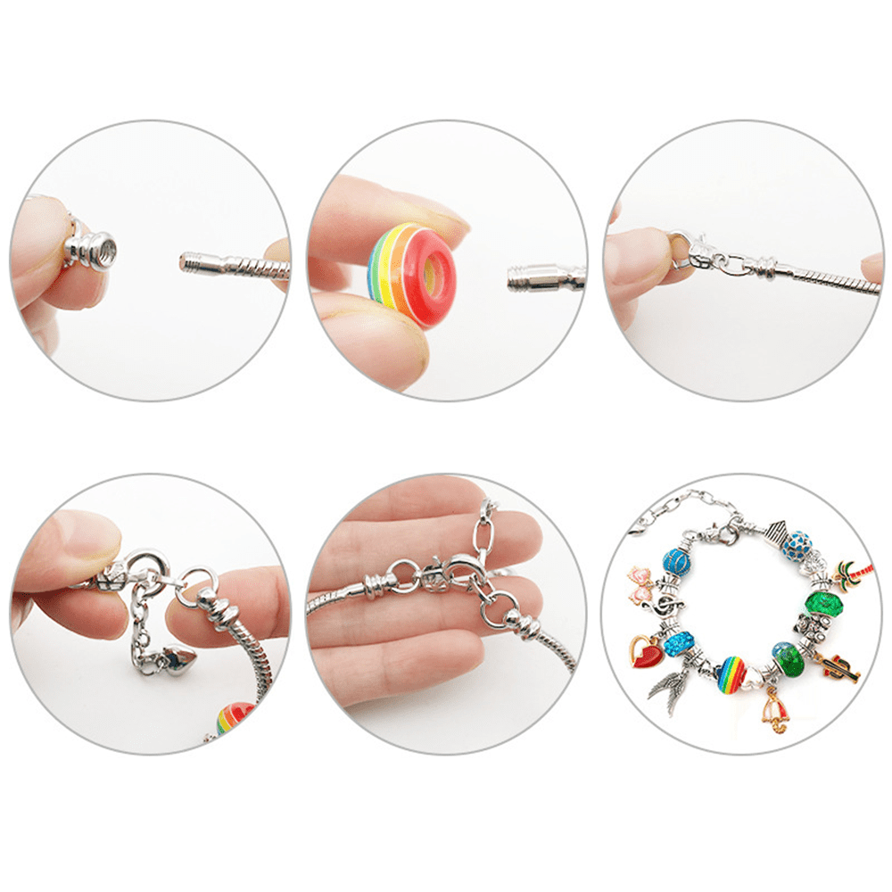 60 Pcs Bangle Bracelets Making Kit, Charm Bracelet Making Kit with Expandable Bangles, Charms, Jump Rings and Pliers for Jewelry Making Bangle Bracelets (with Gift Box )