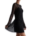 thumbnail image 4 of RYDCOT Long Sleeve Mini Dress for Women Sheer Mesh 2 Piece Skirt Set Crew Neck See Through Fashion Clubwear Black, 4 of 6