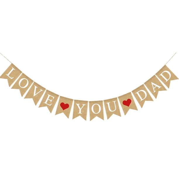 KAKOWELY Banderines con letras "TE AMO PAPÁ", de arpillera con forma de corazón rojo, de lino, decorativos, para tirar, suministros para fiestas