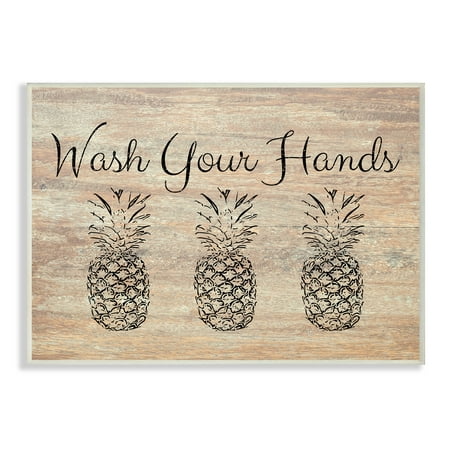 Pineapple Home Decor The Stupell Home Decor Collection Wash Your Hands Pineapple Wall Plaque Art, 10 x 0.5 x 15 ()