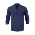 thumbnail image 3 of Men's Linen Long Sleeve Shirt Button Henley Shirt V-Neck Casual Plain Lightweight Fall Top M, 3 of 6