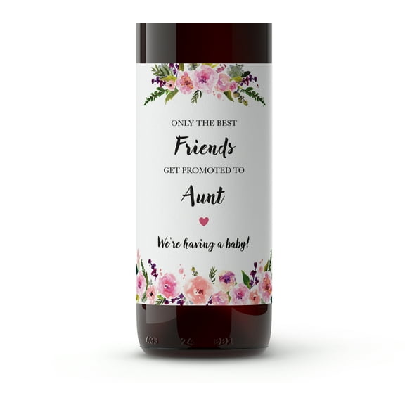 SET of 4 â Pregnancy Announcement Wine Labels - FRIENDS, Only the Best Friends Get Promoted To Aunt - Wine Bottle Labels, Stickers, Surprise Pregnancy Announcement Gift, A140-4F