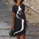 thumbnail image 3 of Vestido informal de manga corta con estampado de temperamento informal con cuello redondo para mujer Fridja  qw2360, 3 of 8