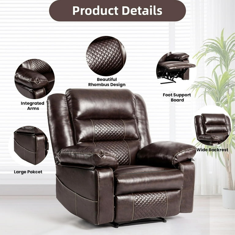 Netrum Oversized Lazy Boy Recliner Chairs for Adults Elderly 8 Point Power Massage Heat Modern Adjustable Manual Reclining Sofa with Lay Flat 160 2 Side Pockets Breathable Leather Brown Walmart