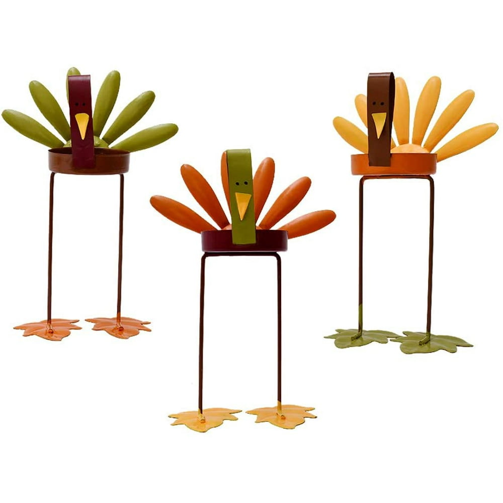 Decorative Candle Holder Thanksgiving Turkey Decorations Set of 3