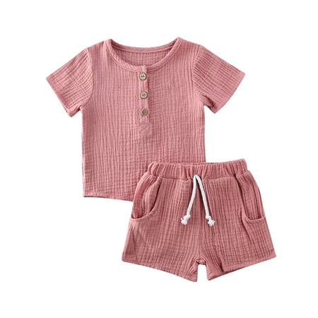 

Little Boys Girls Short Sets Cotton Linen Short Sleeve Tops Tee Shorts