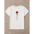 thumbnail image 3 of Letter & Rose Print T-Shirt, Crew Neck Short Sleeve T-Shirt, Casual Every Day Tops, Women's Clothing, 3 of 6