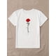 thumbnail image 3 of Letter & Rose Print T-Shirt, Crew Neck Short Sleeve T-Shirt, Casual Every Day Tops, Women's Clothing, 3 of 6