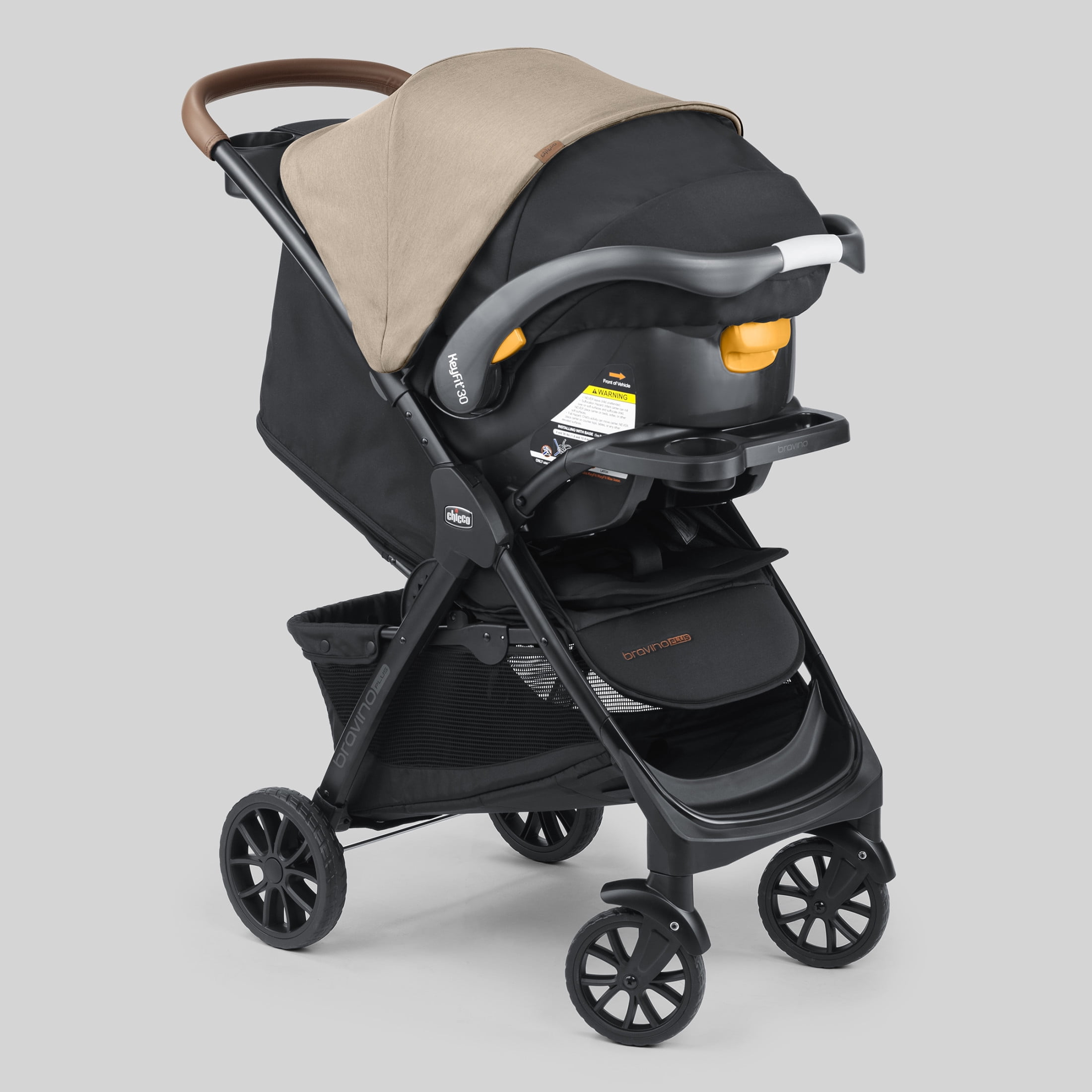 Chicco Bravino Plus Lightweight Stroller, One-Hand Quick Fold, Lie-flat Pramette Seat, Accepts Chicco Infant Car Seats - Oat (Beige)