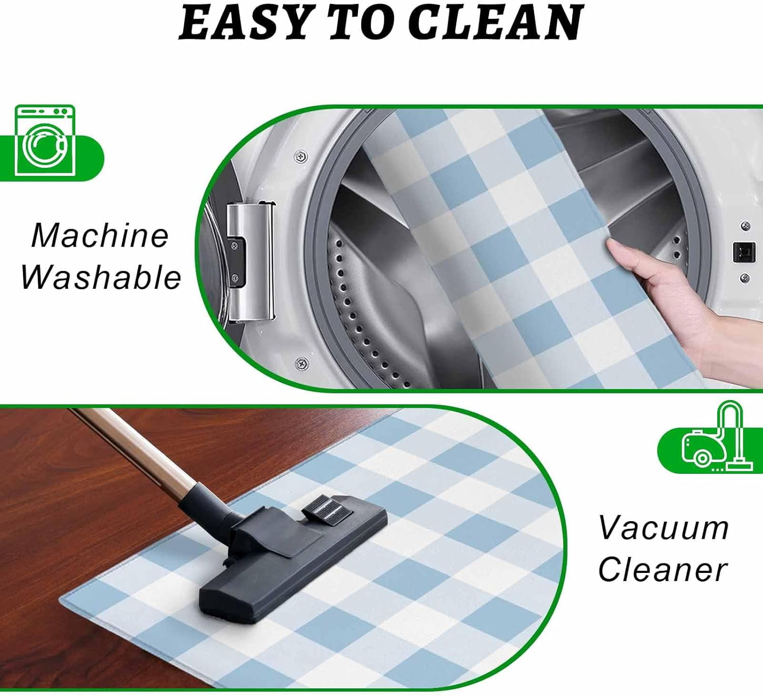 Easter Kitchen Rugs and Mats 2 Pieces Blue Buffalo Plaid Runner Rug Sets White Check Soft Comfort Standing Kitchen Mats for Floor Absorbent Area Rugs Carpet Farmhouse Cushioned Doormat Home Decor