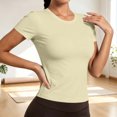 thumbnail image 2 of Women Solid Crew Neck Athletic T-Shirt, Slim Quick Dry Breathable Yoga Top Fitness Loungewear Tee Yellow-crew neck XXL(XXL), 2 of 5
