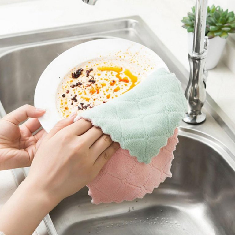 2PCS Kitchen Rags 5Pcs Dish Cloth Double-Sided Two-Color Dish