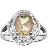 Platinum-Plated Sterling Silver Oval Double-Cut Citrine Pave CZ Ring