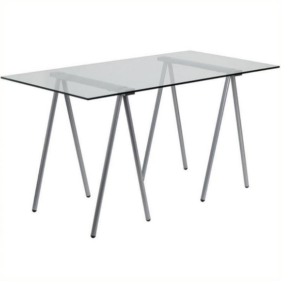 Scranton & Co Glass Top Computer Desk with Silver Frame