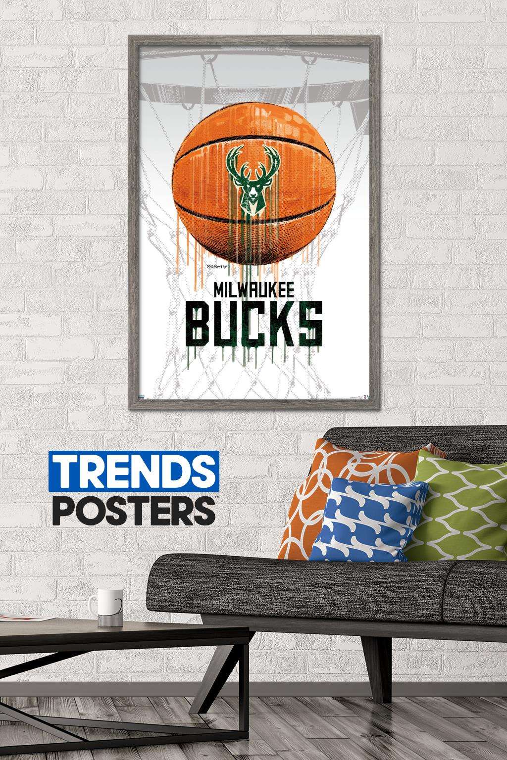 NBA Milwaukee Bucks - Drip Ball 20 Wall Poster, 22.375" x 34", Framed