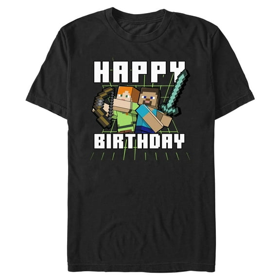 Mens Minecraft Happy Birthday Steve and Alex T Shirt