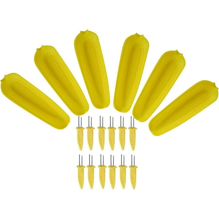 

Grill Time Set of 6 Corn on the Cob Skewer and Dish Set - 18 PC Set: 6 Large Plastic Corn on the Cob Dishes and 12 Corn holders. Keep hands clean and free of oils and butter during Cookouts