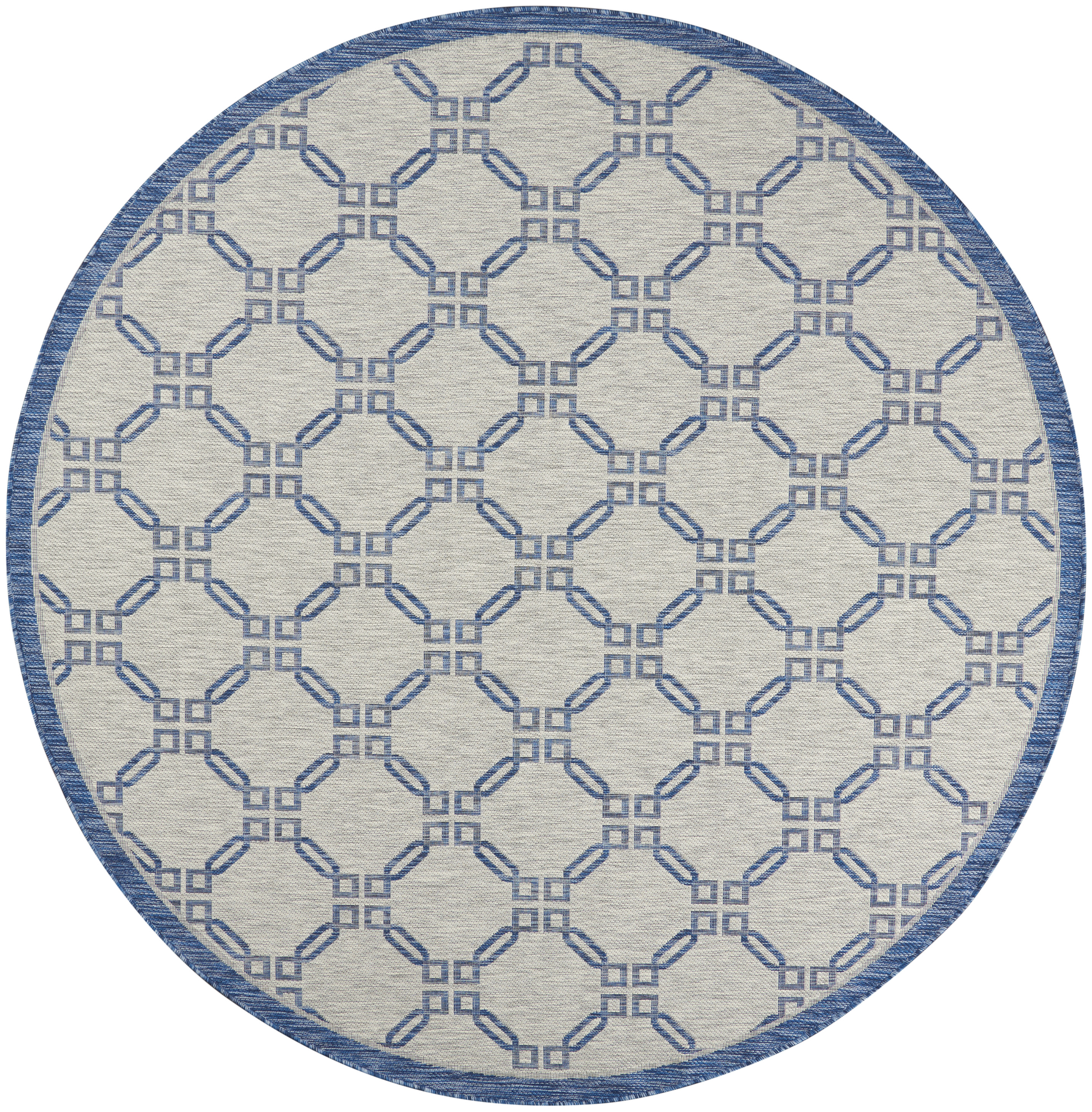 Nourison Garden Party Indoor/Outdoor Traditional Trellis Ivory Blue 7'10" x round Area Rug, (8' Round)