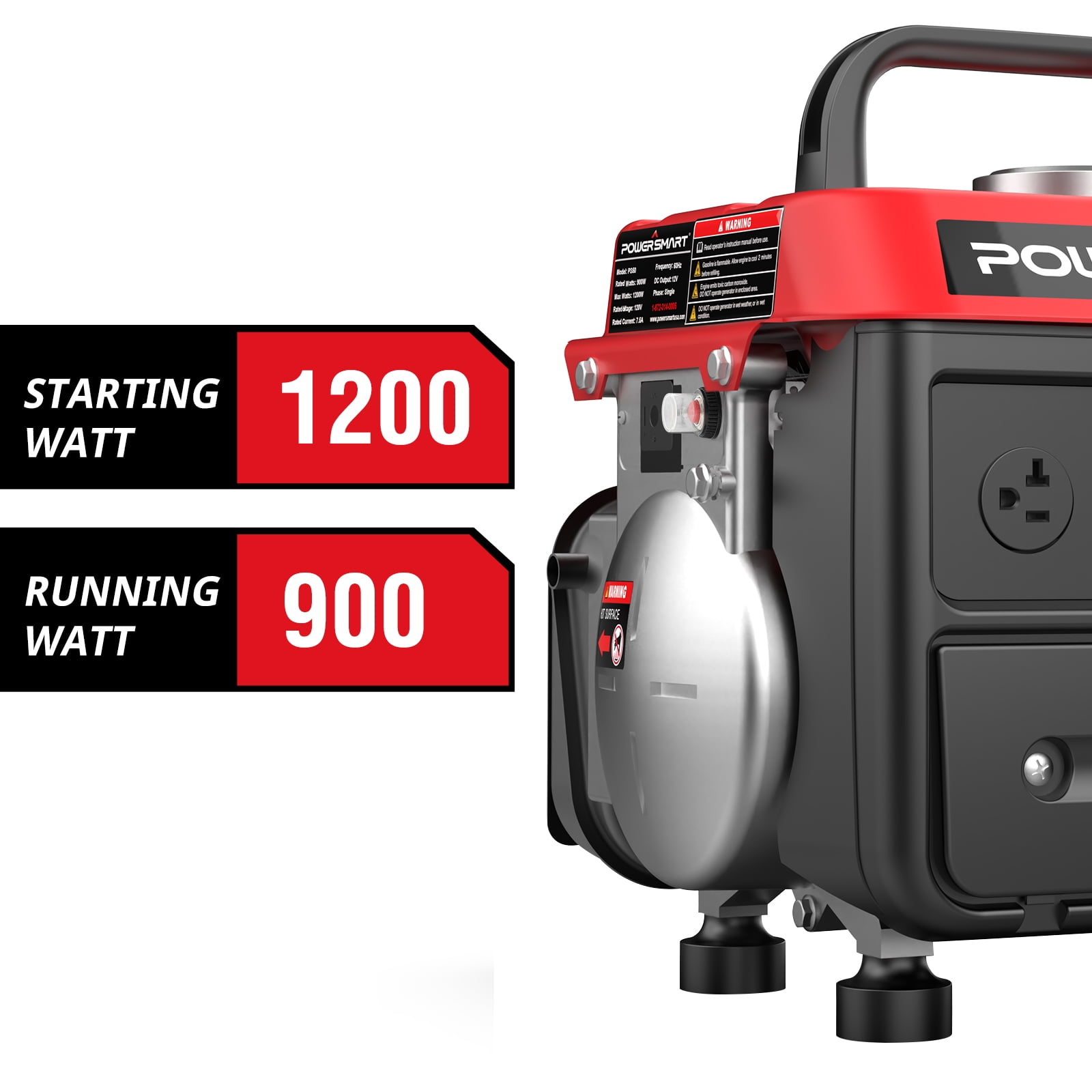 PowerSmart 1200W 2-Stroke Gas Generator Portable for Camping Outdoor, Low Noise with AC Outlet
