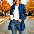 thumbnail image 2 of TRUNZI Women's Button Down Plaid Shirts Long Sleeves Lapel Collar Casual Regular Fit Shackets with Chest Pocket,Blue,Size S, 2 of 8