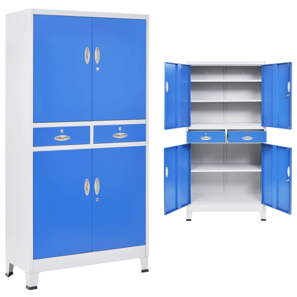 Metal Office Filing Cabinet Lockable Drawer File Document Cupboard Storage 180cm 