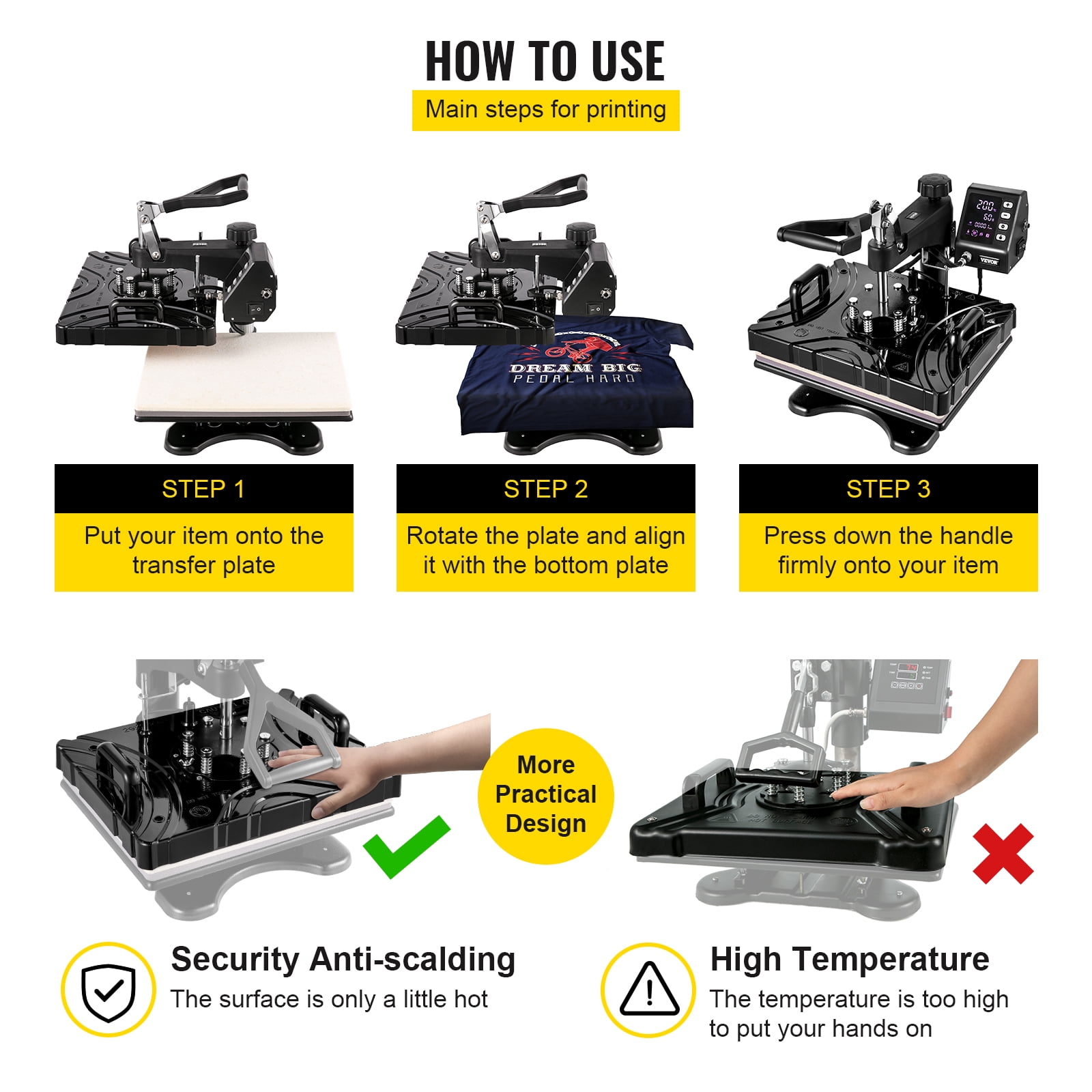 Buy VEVOR Heat Press 12X15 Inch 6 in 1 
