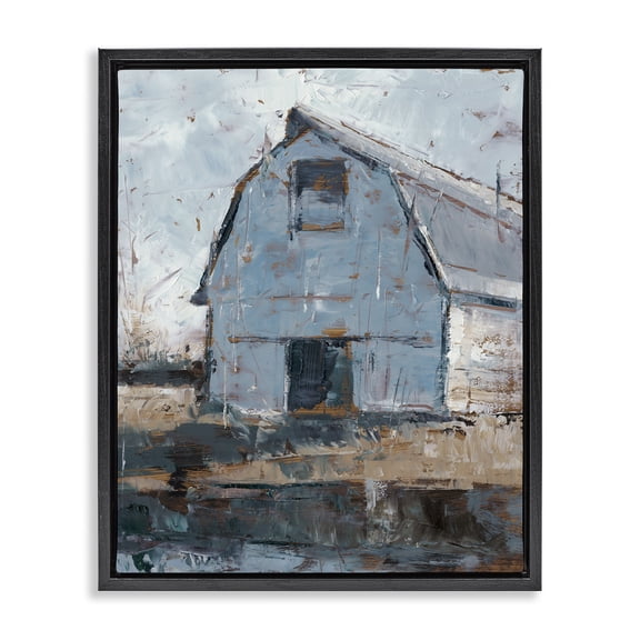 Stupell Industries Farmhouse Abstract Distressed White Barn Black Floating Frame Canvas Art, 17 x 21, by Ethan Harper
