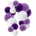 thumbnail image 1 of Pompones de papel de seda, bolas de flores de papel para bodas, fiestas de cumpleaños, baby shower, despedidas de soltera, decoraciones de festivales, juego de 18, morado, lavanda y blanco JFHHH pequeña, 1 of 4