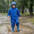 thumbnail image 2 of mgoYE Big Kid Rain Suit Size 12 Toddler Kids Rain Suit for Boys Girls One Piece Hoodie Waterproof Coverall Lightweight Rain Jacket(Blue,6-7 Years), 2 of 7
