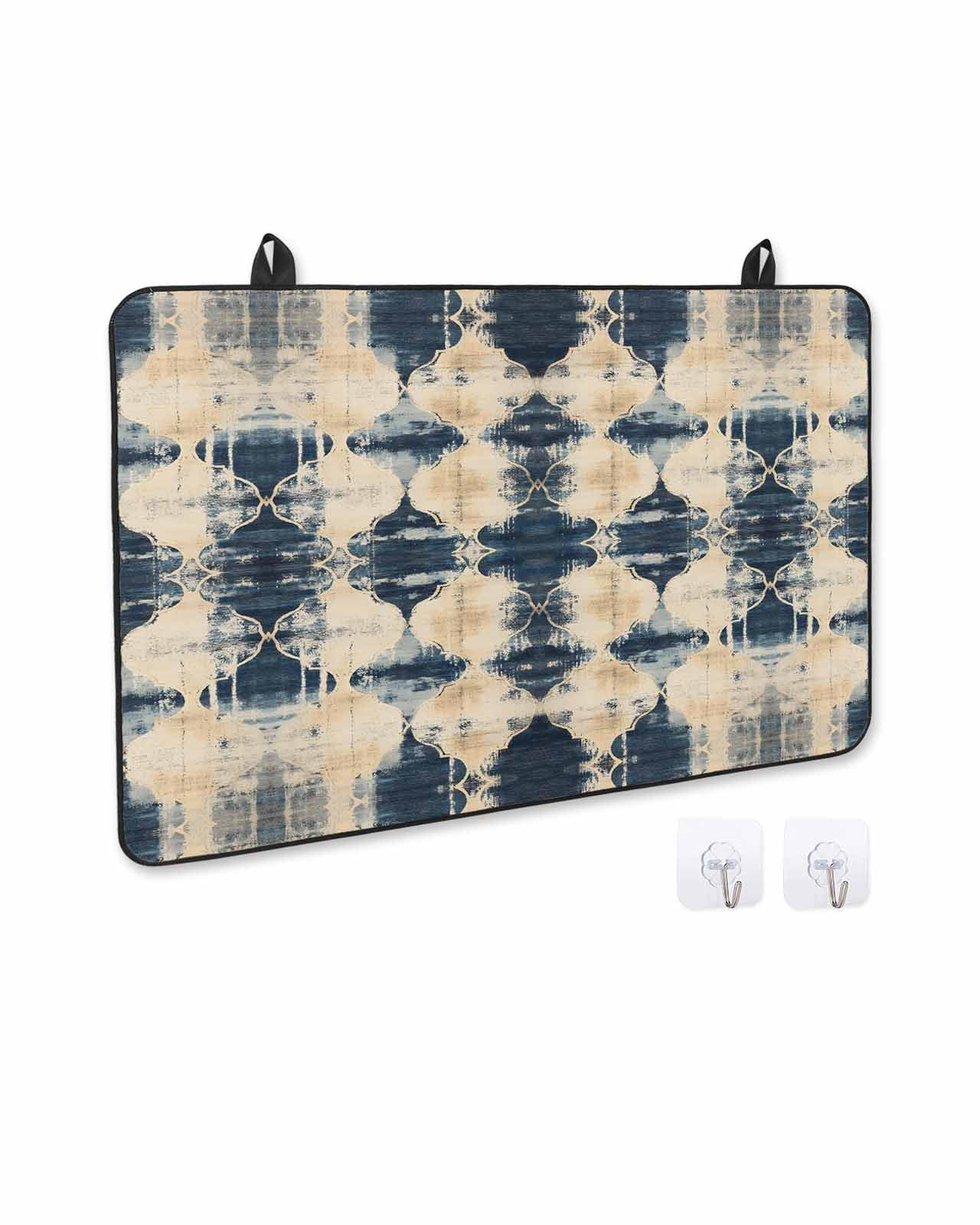 nqOlkjepod Large Induction Cooktop Protector Mat 36"x21", Dark Blue Boho Stove Top Covers for Electric Stove, Vintage Shabby Chic Abstract Motifs Stove Burner Cover Mats, Glass Top Stove Cover
