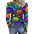 thumbnail image 7 of Halloween Tops for Women Trendy Long Sleeve Slim Funny Pumpkin Ghost Tunic Tops Holiday Fall Spring Crew Neck Ribbed Basic Tees Multicolor S, 7 of 7