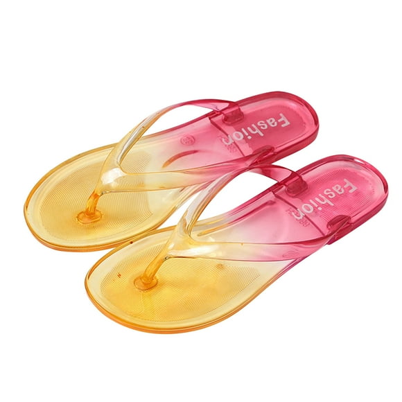 Summer Savings Clearance! PEZHADA Womens Sandals,Flip Flops for Women,Sandwich Beach Sandals Outwear Mules Gradient Beach Shoes Herringbone Slippers Red