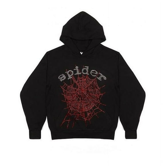 Fashion Hip Hop Spider Web Rhinestone Pattern Loose Men‘s and Women‘s Hoodie Y2K Punk Street Dress Sweatshirt