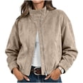 thumbnail image 2 of Cmtiyu Fashion Jackets for Women Long Sleeve Stand Neck Button Khaki Zip Up Jacket Casual Fall Outerwear Coat with Pockets S-2XL, 2 of 7