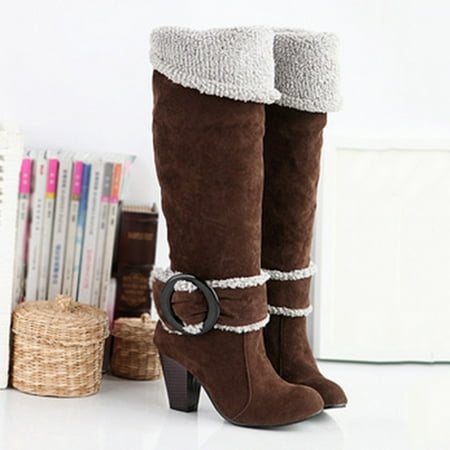 

Akiihool Fall Boots for Women Knee High Boots Women Heel Square Toe Pointed Toe Side Zipper Boots (Brown 8)