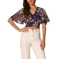 thumbnail image 1 of INSPIRAR CHIC Blusas Cortas de Manga Corta con Cuello en V de Verano con Estampado Floral S Azul Oscuro, 1 of 6