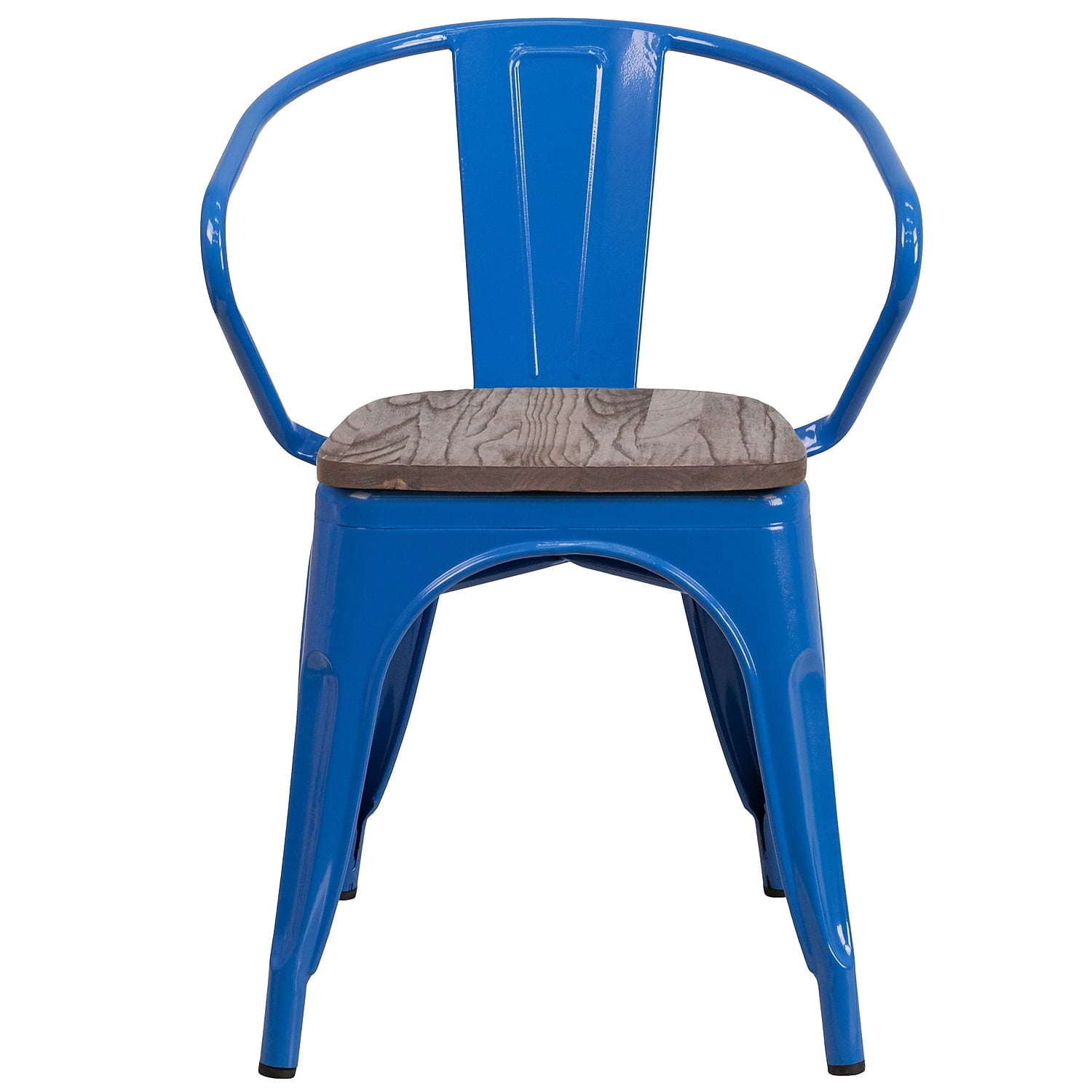 Flash Furniture 4 Pk. Blue Metal Chair with Wood Seat and Arms
