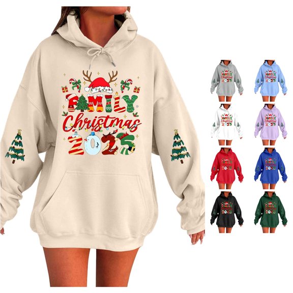NinXxx Women's Letter Print Hooded Sweatshirt Long Sleeve Pullover Top Beige XXXL